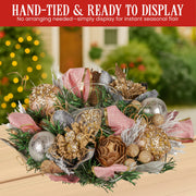 Christabelle 26cm Christmas Centrepiece Lush Green Holiday w/Jewelled Baubles, Foliage, Flowers, Pine Cones, V240-112_GUE527