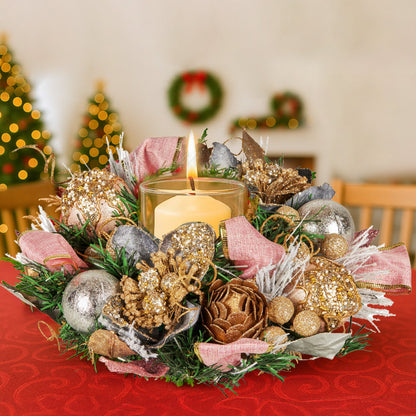 Christabelle 26cm Christmas Centrepiece Lush Green Holiday w/Jewelled Baubles, Foliage, Flowers, Pine Cones, V240-112_GUE527
