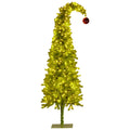 Christabelle 4ft Christmas Gremlin Tree Curved Top Red Bauble Built In Green & White LED Lights Foot Pedal V240-112_HZG4