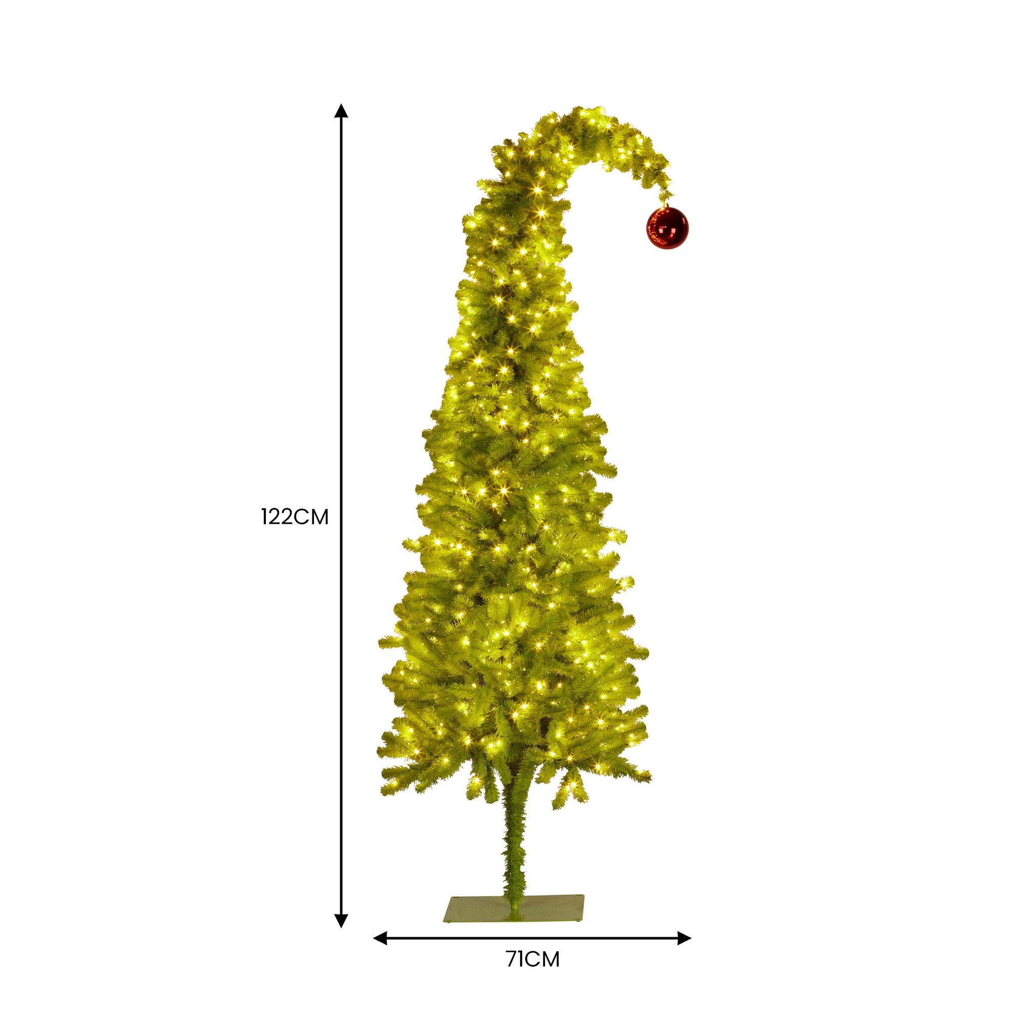 Christabelle 4ft Christmas Gremlin Tree Curved Top Red Bauble Built In Green & White LED Lights Foot Pedal V240-112_HZG4