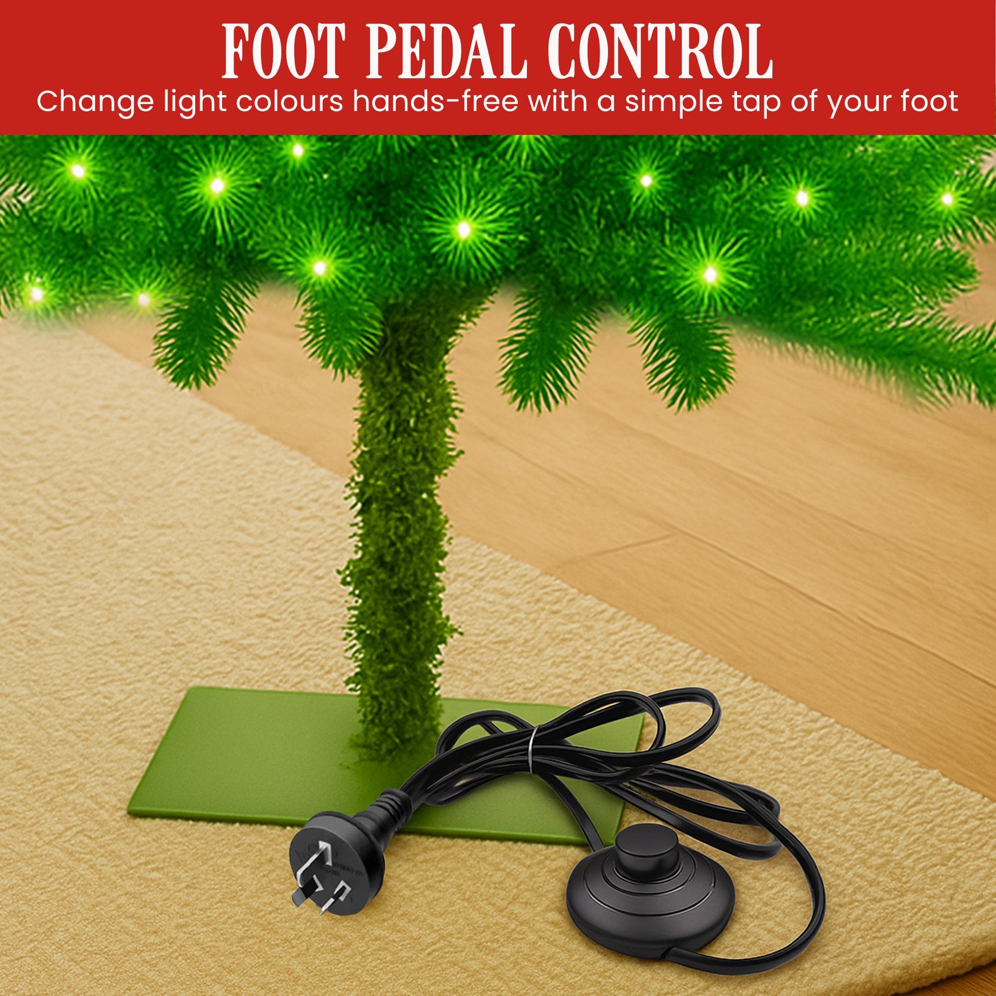Christabelle 4ft Christmas Gremlin Tree Curved Top Red Bauble Built In Green & White LED Lights Foot Pedal V240-112_HZG4