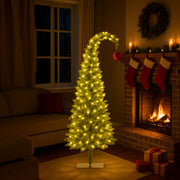 Christabelle 4ft Christmas Gremlin Tree Curved Top Red Bauble Built In Green & White LED Lights Foot Pedal V240-112_HZG4