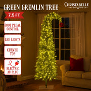 Christabelle 7.5ft Christmas Gremlin Tree Curved Top Red Bauble Built-in Green White LED Lights Control Base V240-112_HZG75