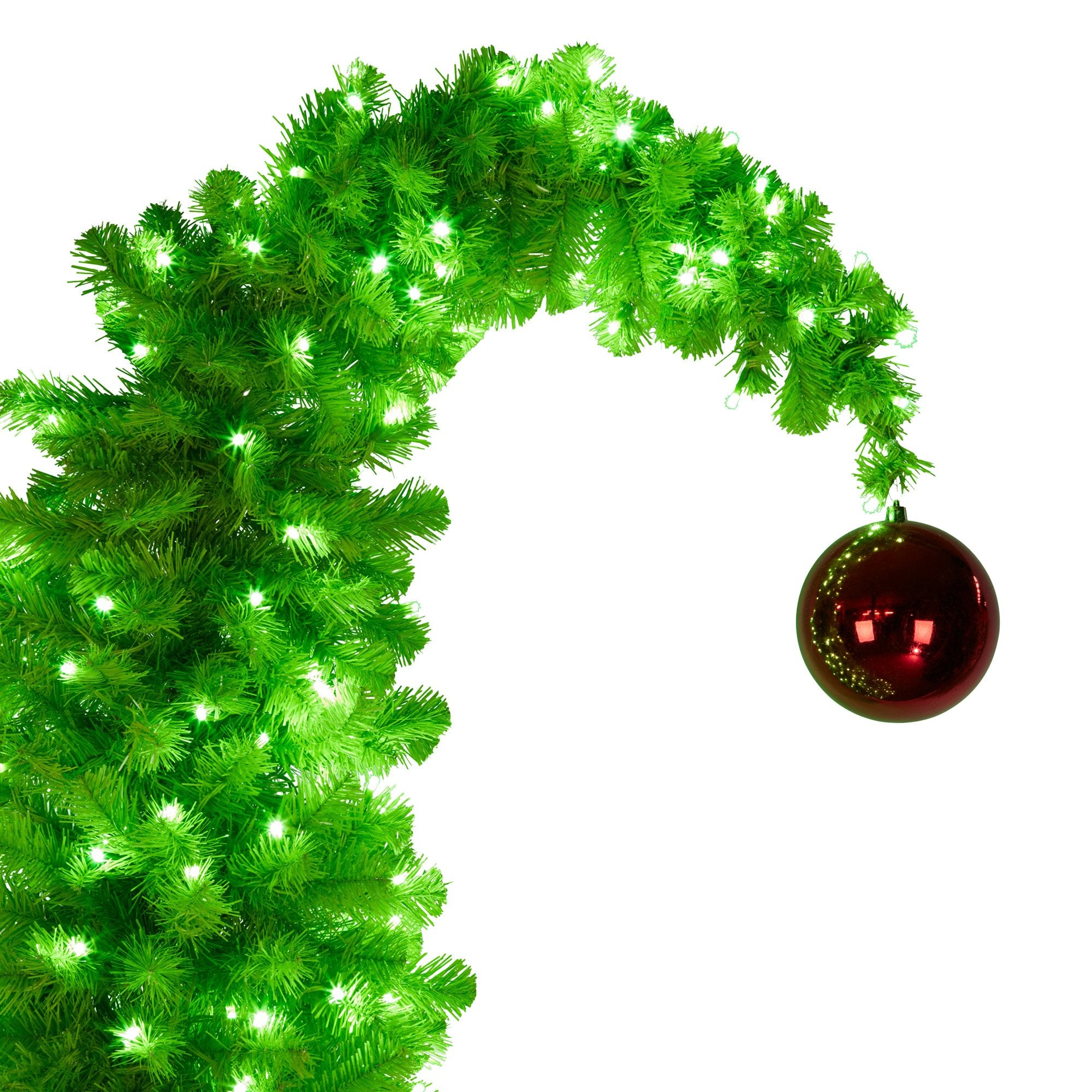 Christabelle 7.5ft Christmas Gremlin Tree Curved Top Red Bauble Built-in Green White LED Lights Control Base V240-112_HZG75