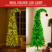 Christabelle 7.5ft Christmas Gremlin Tree Curved Top Red Bauble Built-in Green White LED Lights Control Base V240-112_HZG75