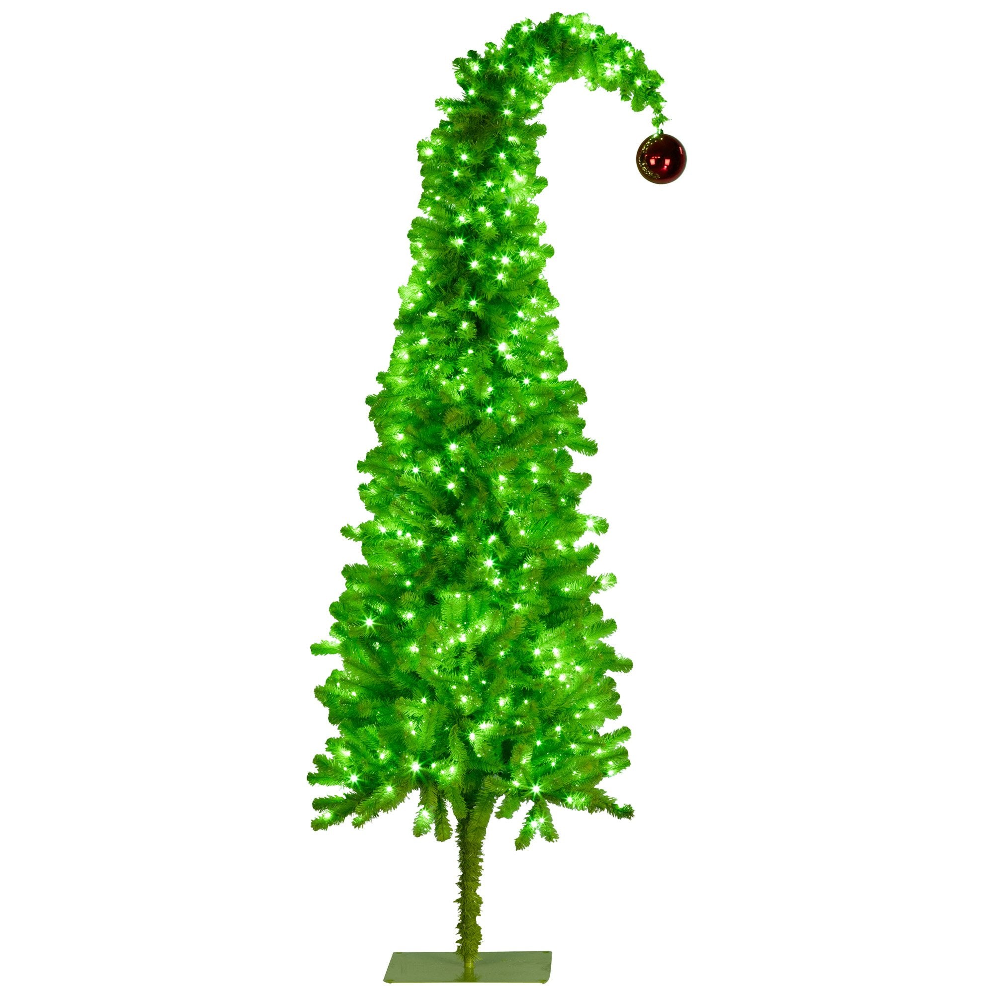 Christabelle 7.5ft Christmas Gremlin Tree Curved Top Red Bauble Built-in Green White LED Lights Control Base V240-112_HZG75
