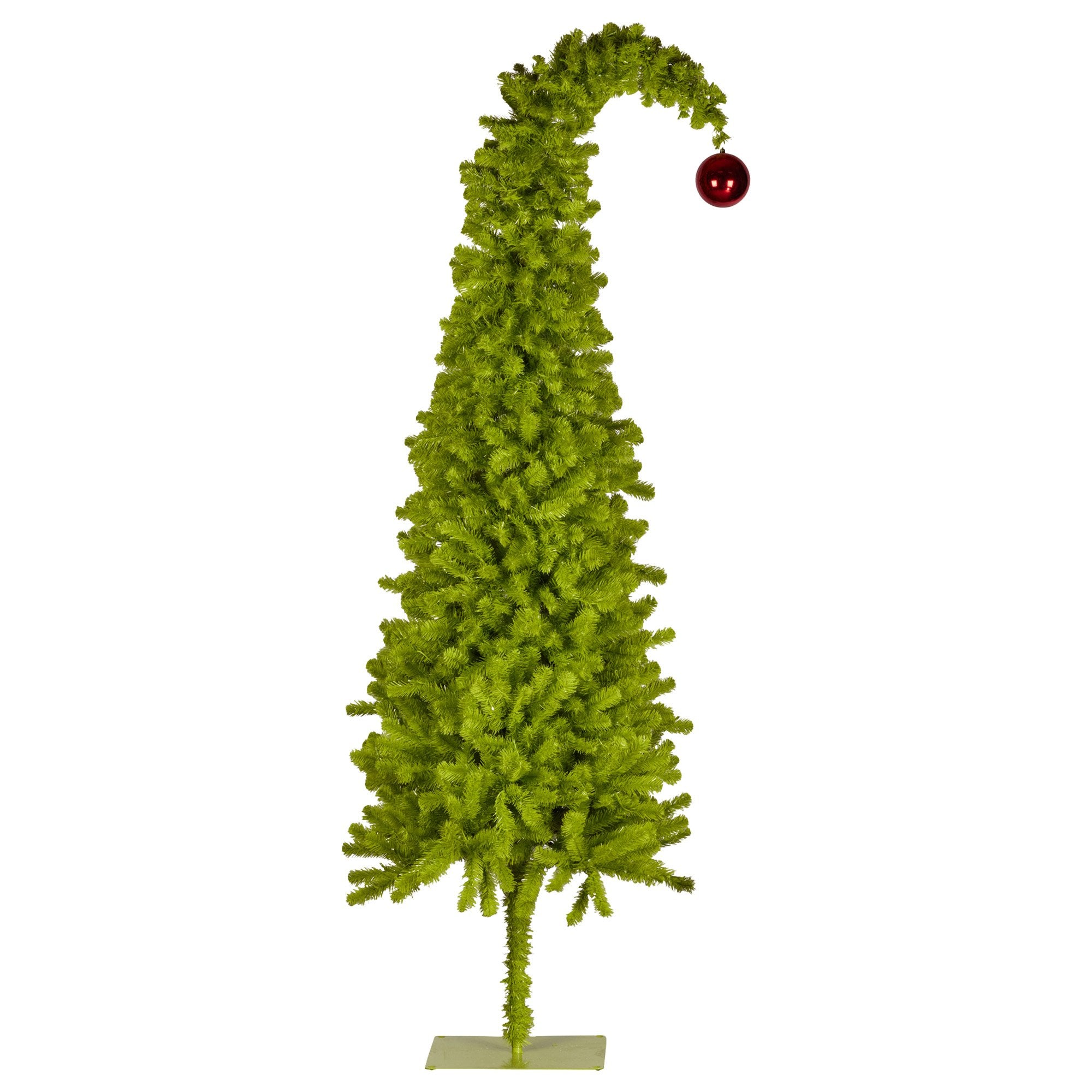 Christabelle 7.5ft Christmas Gremlin Tree Curved Top Red Bauble Built-in Green White LED Lights Control Base V240-112_HZG75