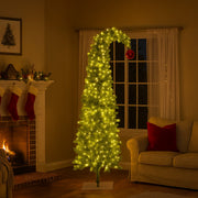 Christabelle 7.5ft Christmas Gremlin Tree Curved Top Red Bauble Built-in Green White LED Lights Control Base V240-112_HZG75