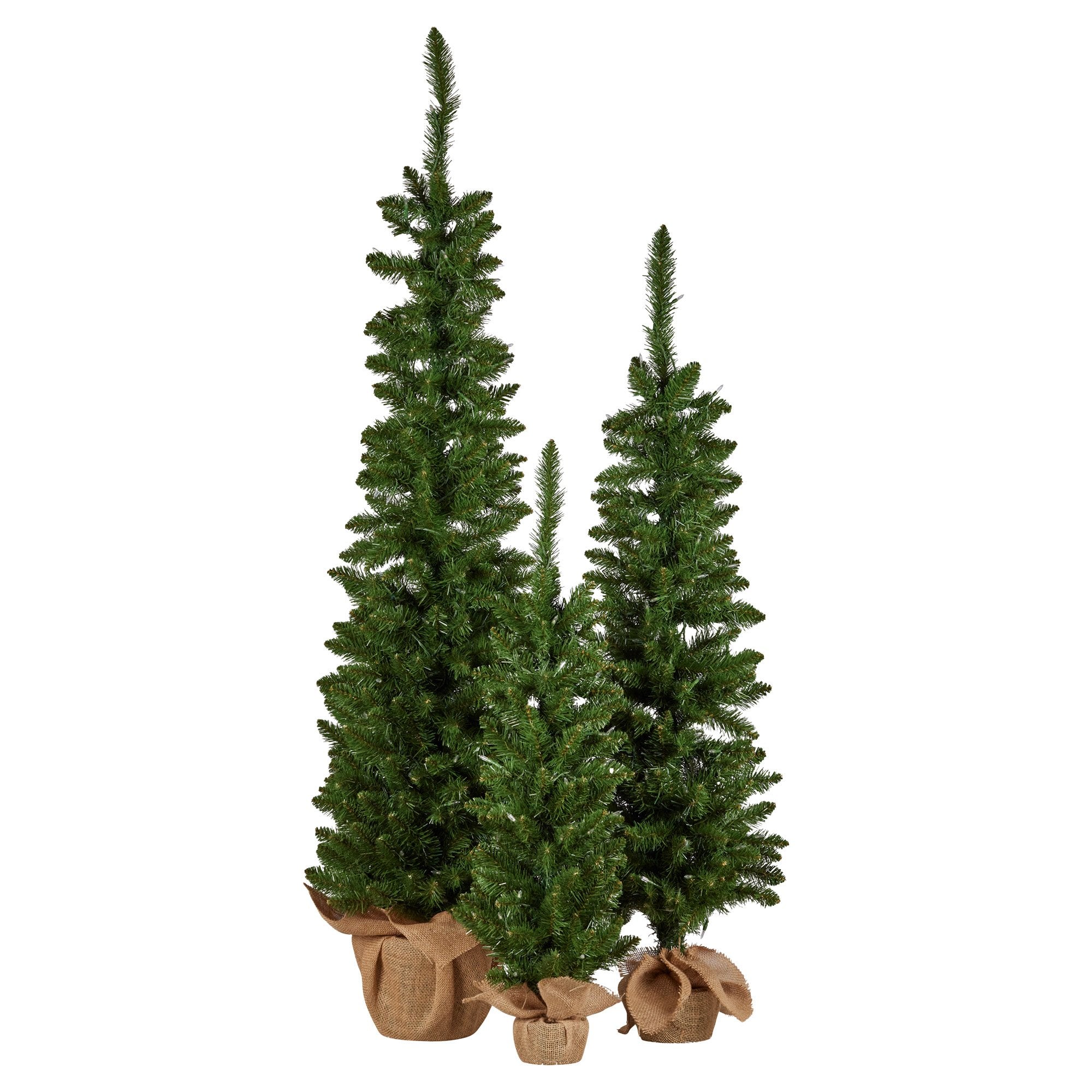 Christabelle Set of 3 Pre-Lit Christmas Trees Green Pine w/LED Lights, Hessian Base & Individual Plugs V240-112_HZGB3