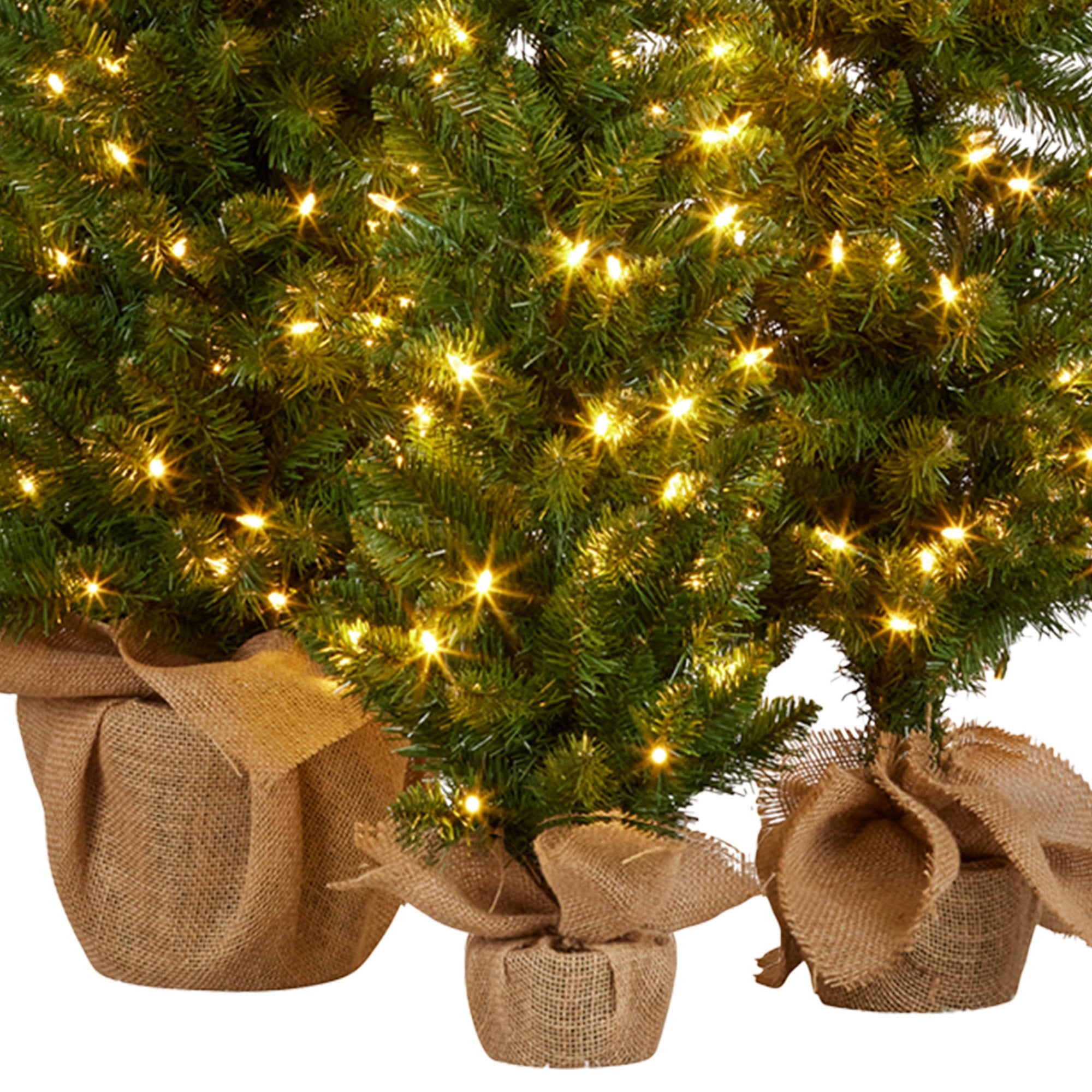 Christabelle Set of 3 Pre-Lit Christmas Trees Green Pine w/LED Lights, Hessian Base & Individual Plugs V240-112_HZGB3