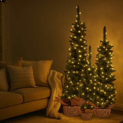 Christabelle Set of 3 Pre-Lit Christmas Trees Green Pine w/LED Lights, Hessian Base & Individual Plugs V240-112_HZGB3