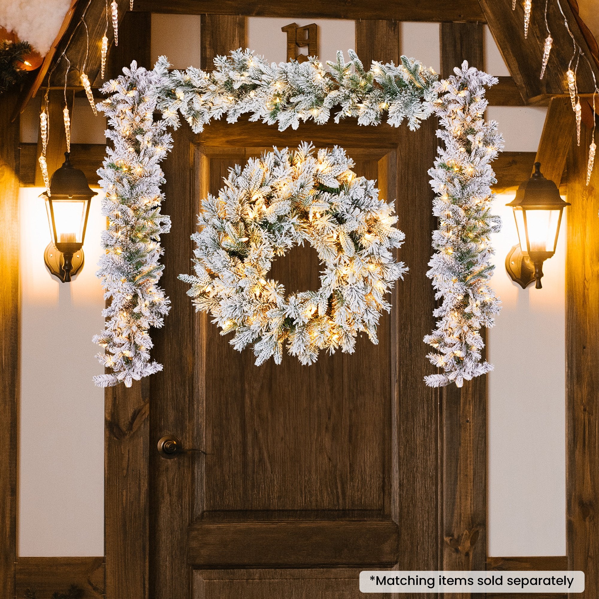 Christabelle Christmas Wreath Snowy Atica Pre-Lit with LED Lights Front Door Decoration Ornament V240-112_HZSA61
