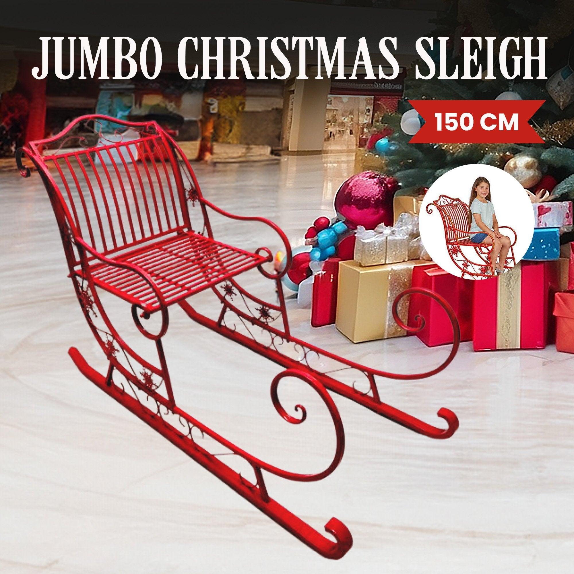 Christabelle Christmas Sleigh With Red Finish - Metal 150cm V240-112_JHC204R