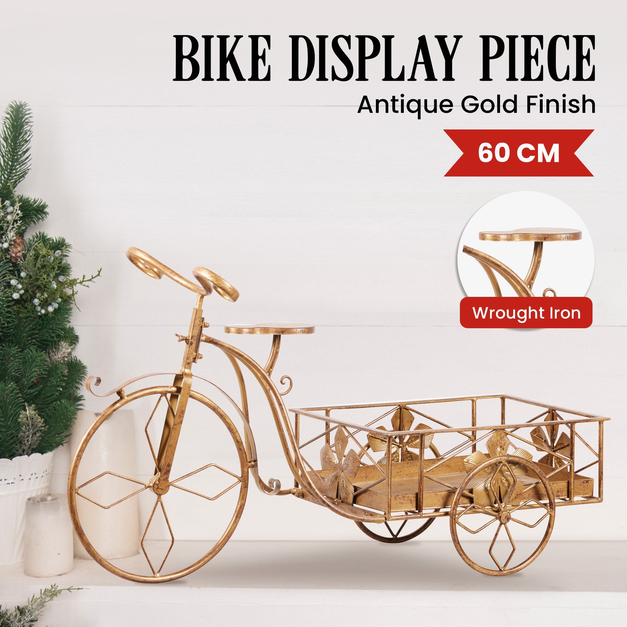 Christabelle Antique Gold Bicycle Christmas Tree Display Decoration Ornament V240-112_JHC501