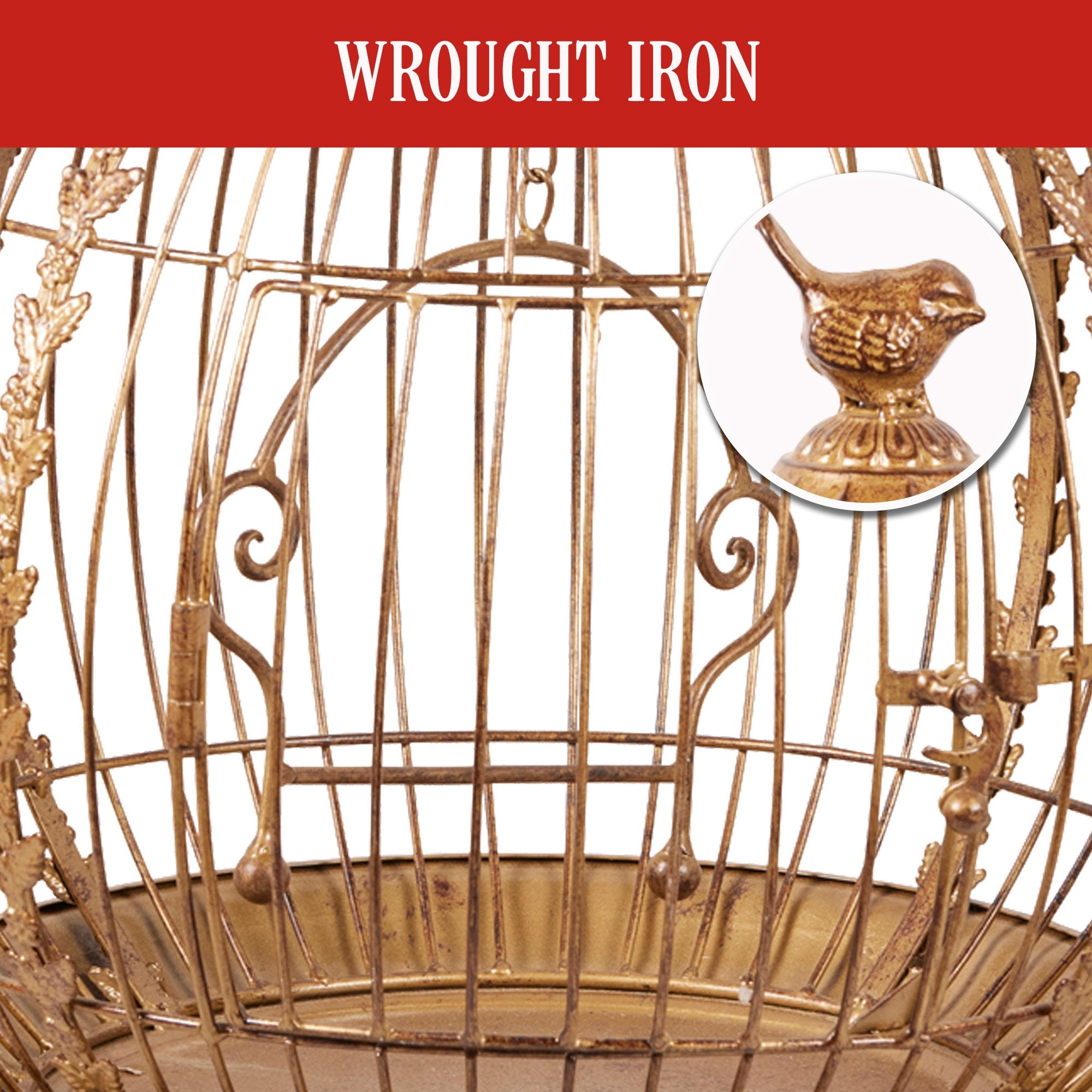 Christabelle Antique Gold Metal Art Iron Wrought Material Bird Cage Display Christmas Decor V240-112_JHC502
