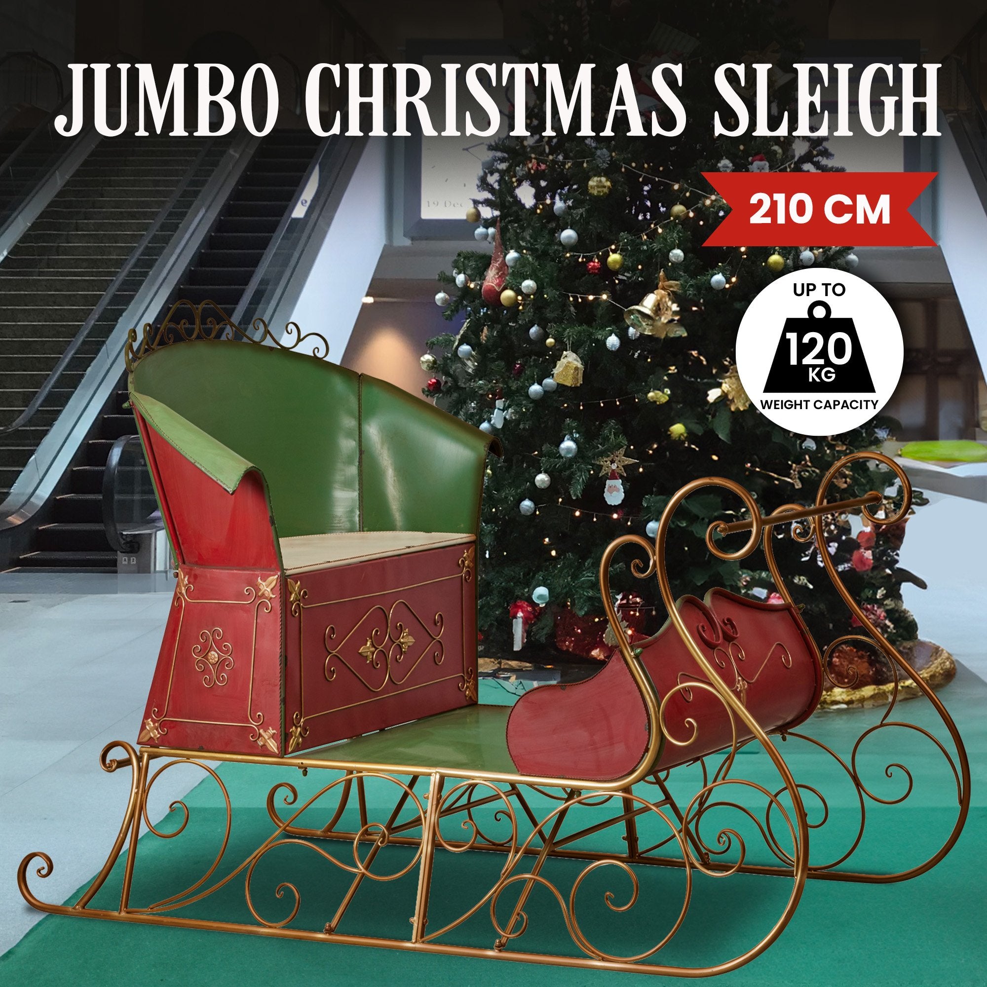Christabelle Jumbo Life Size 210cm Rustic Christmas Sleigh Display Steel Art Christmas Decoration V240-112_JHC600