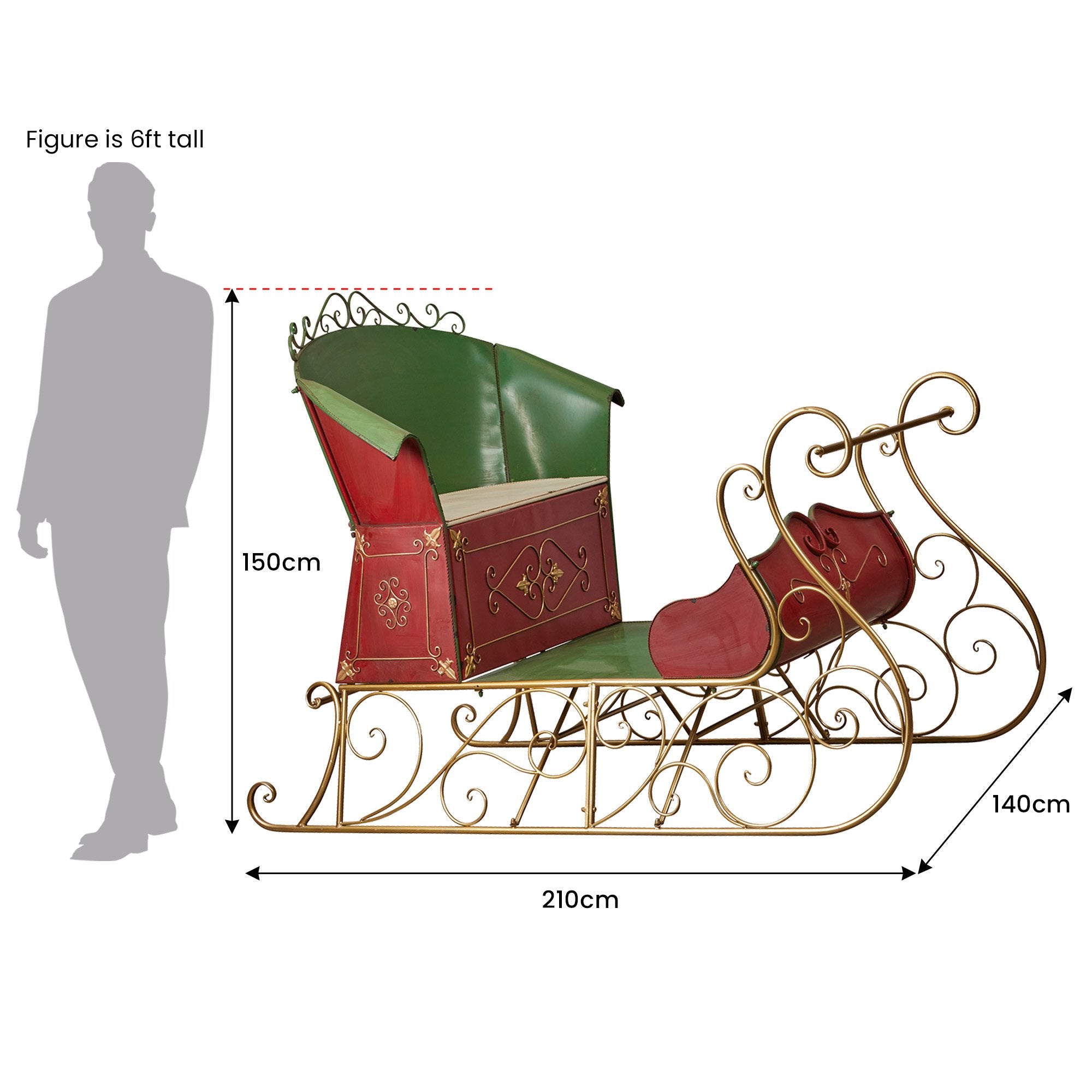 Christabelle Jumbo Life Size 210cm Rustic Christmas Sleigh Display Steel Art Christmas Decoration V240-112_JHC600