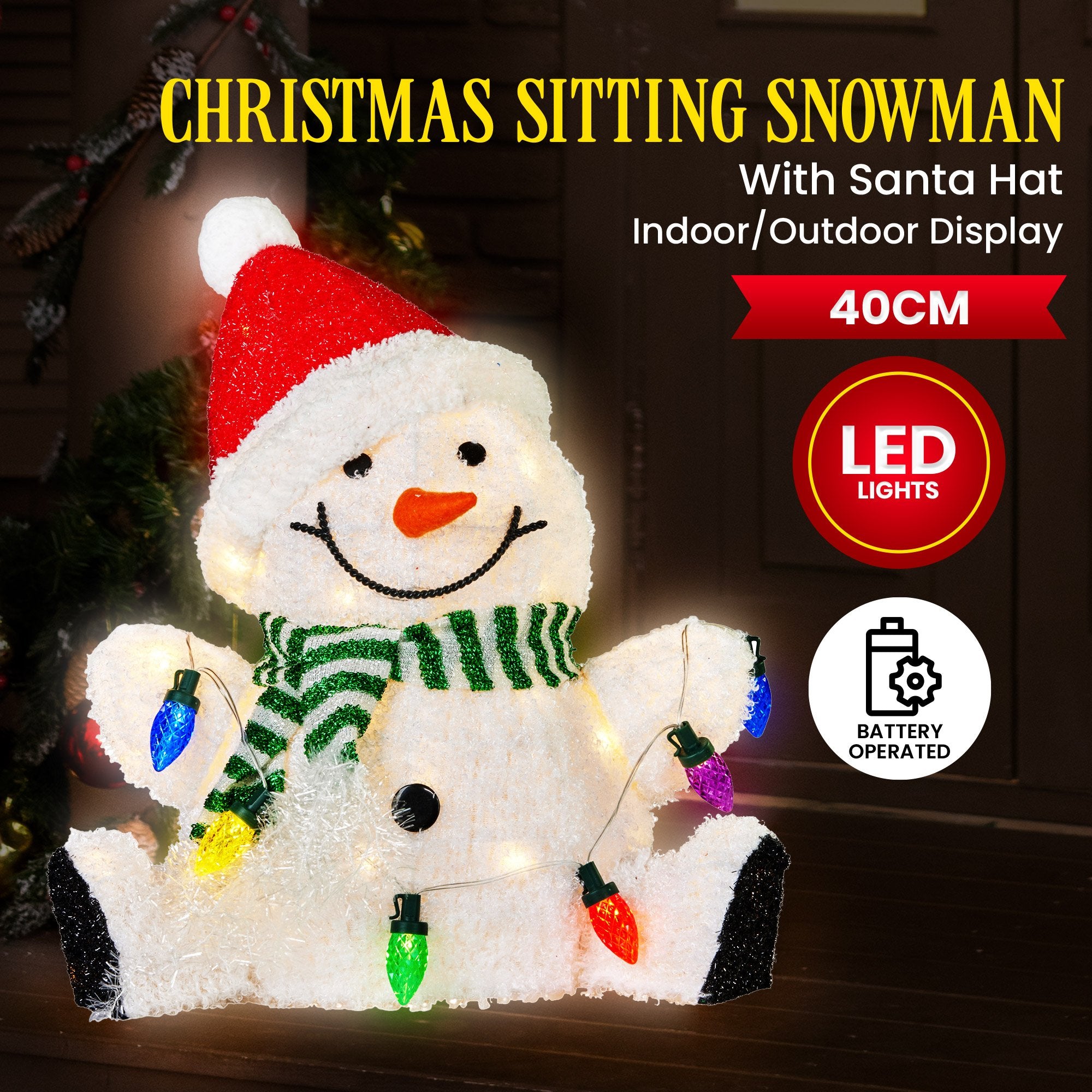 Christabelle Sitting Christmas Snowman Display With Lights - 40cm V240-112_MHA504