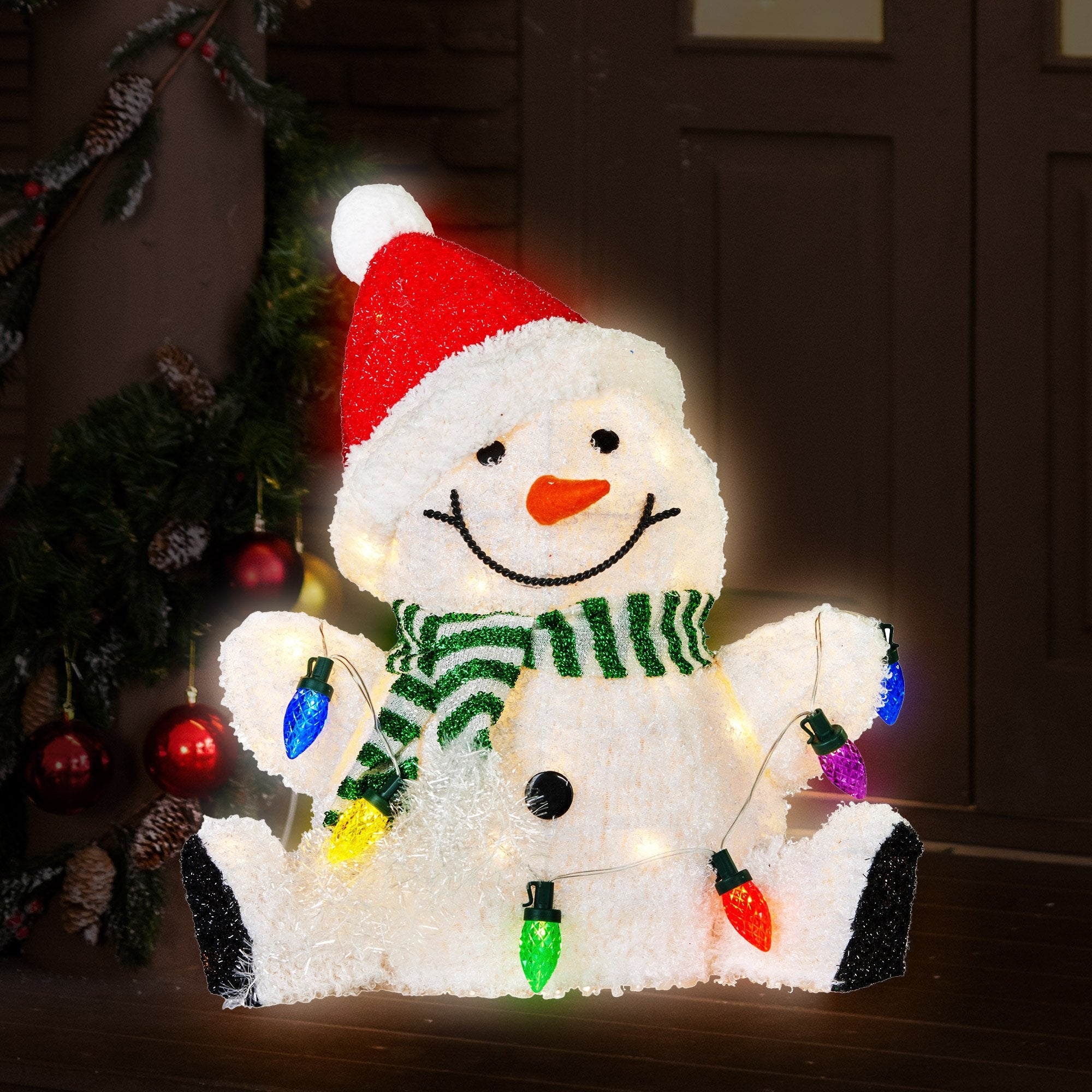 Christabelle Sitting Christmas Snowman Display With Lights - 40cm V240-112_MHA504