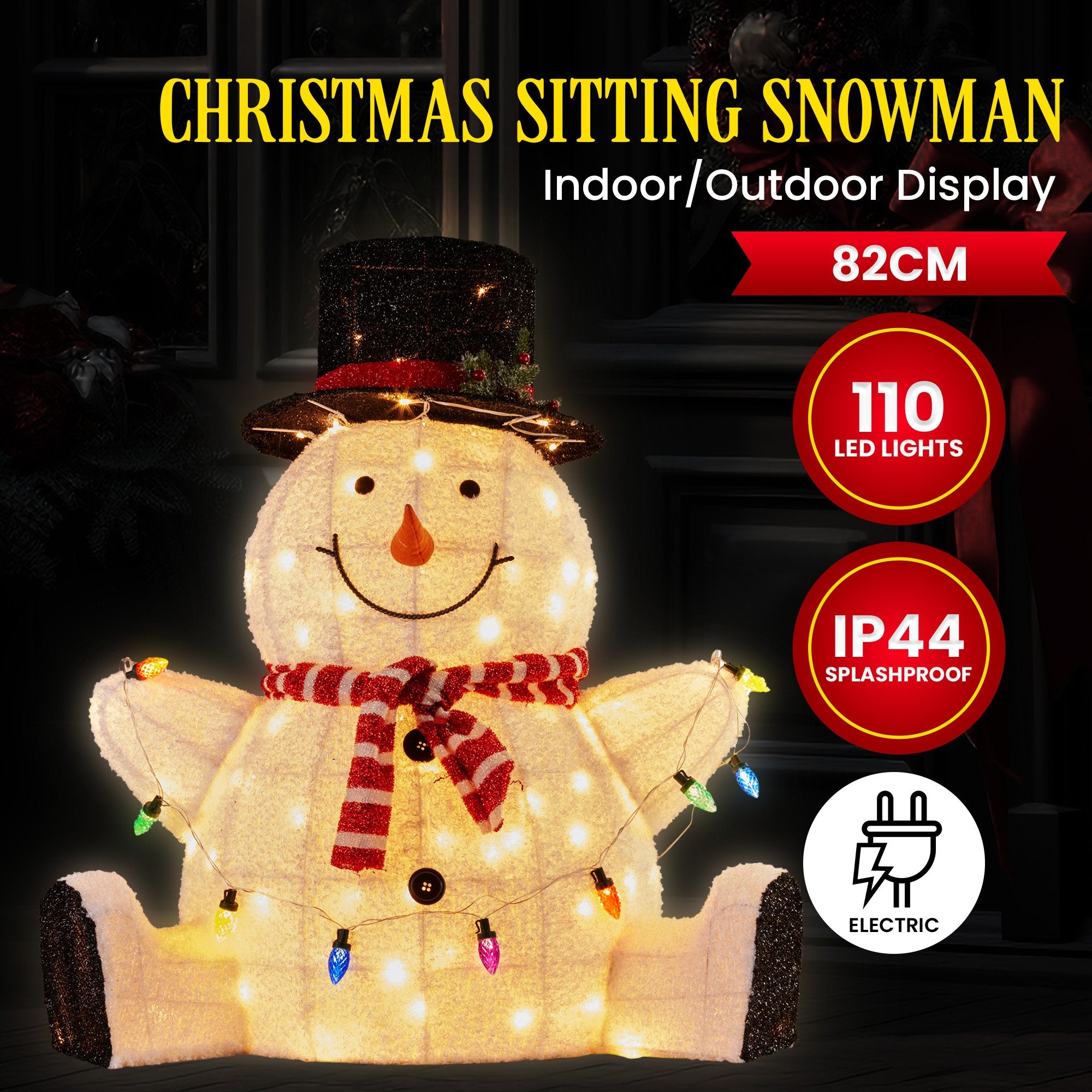 Christabelle 82cm Sitting Snowman Christmas Display with Lights V240-112_MHA505