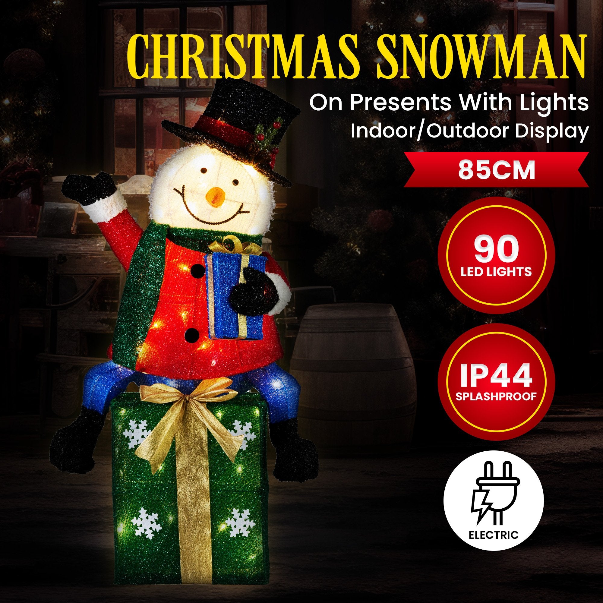 Christabelle 85cm Christmas Snowman On Presents Display with Lights V240-112_MHA509