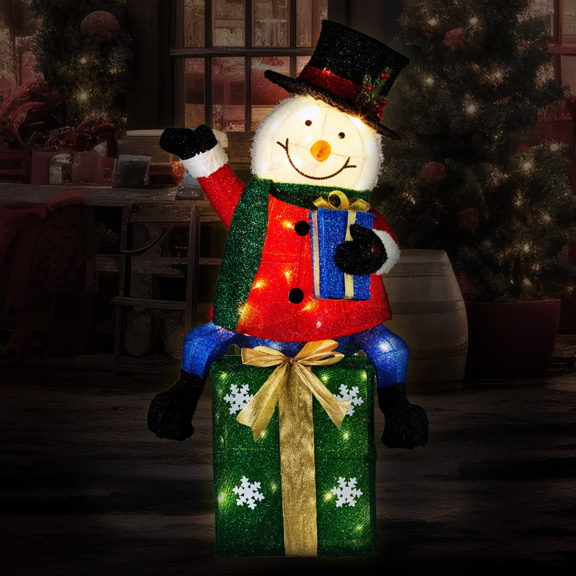 Christabelle 85cm Christmas Snowman On Presents Display with Lights V240-112_MHA509