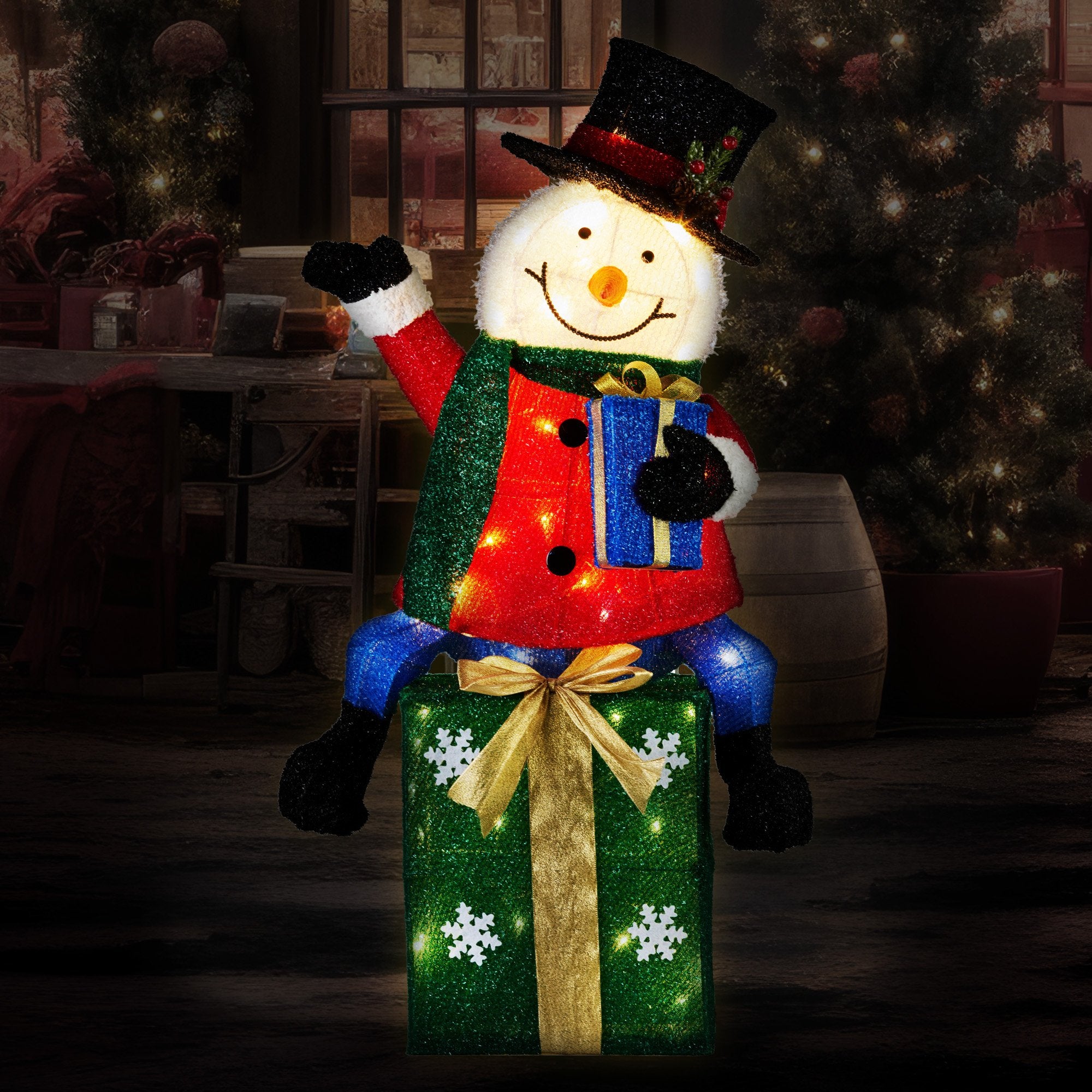 Christabelle 85cm Christmas Snowman On Presents Display with Lights V240-112_MHA509