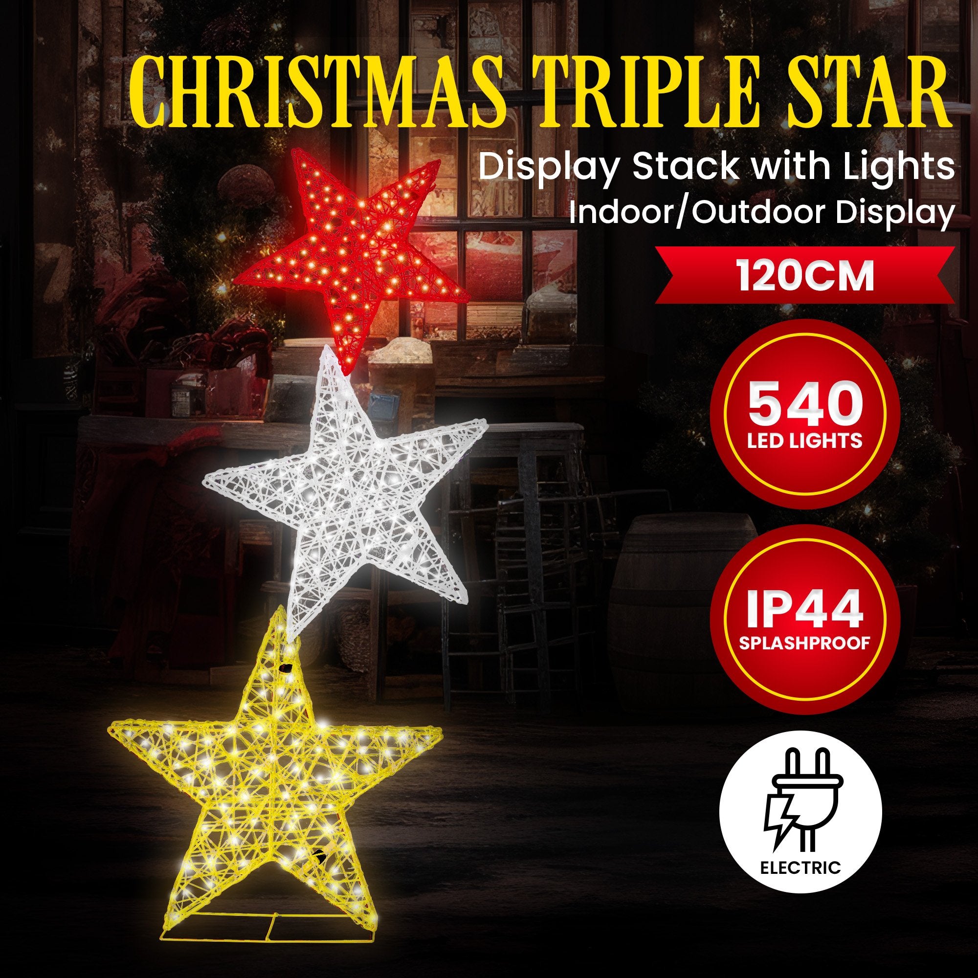 Christabelle 120cm Triple Star Christmas Display with Lights V240-112_MHA515