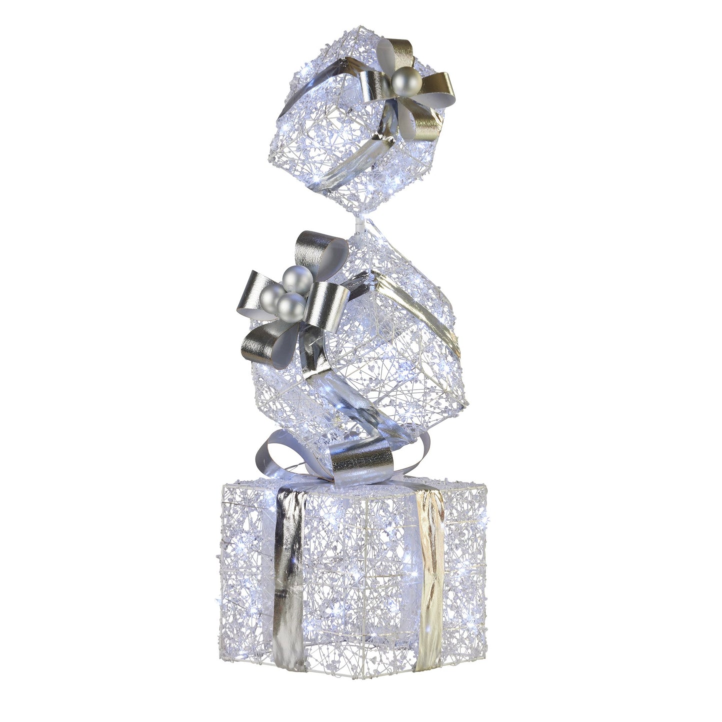 Christabelle 83cm Triple Christmas Silver Giftbox Stack Display with Lights V240-112_MHA516