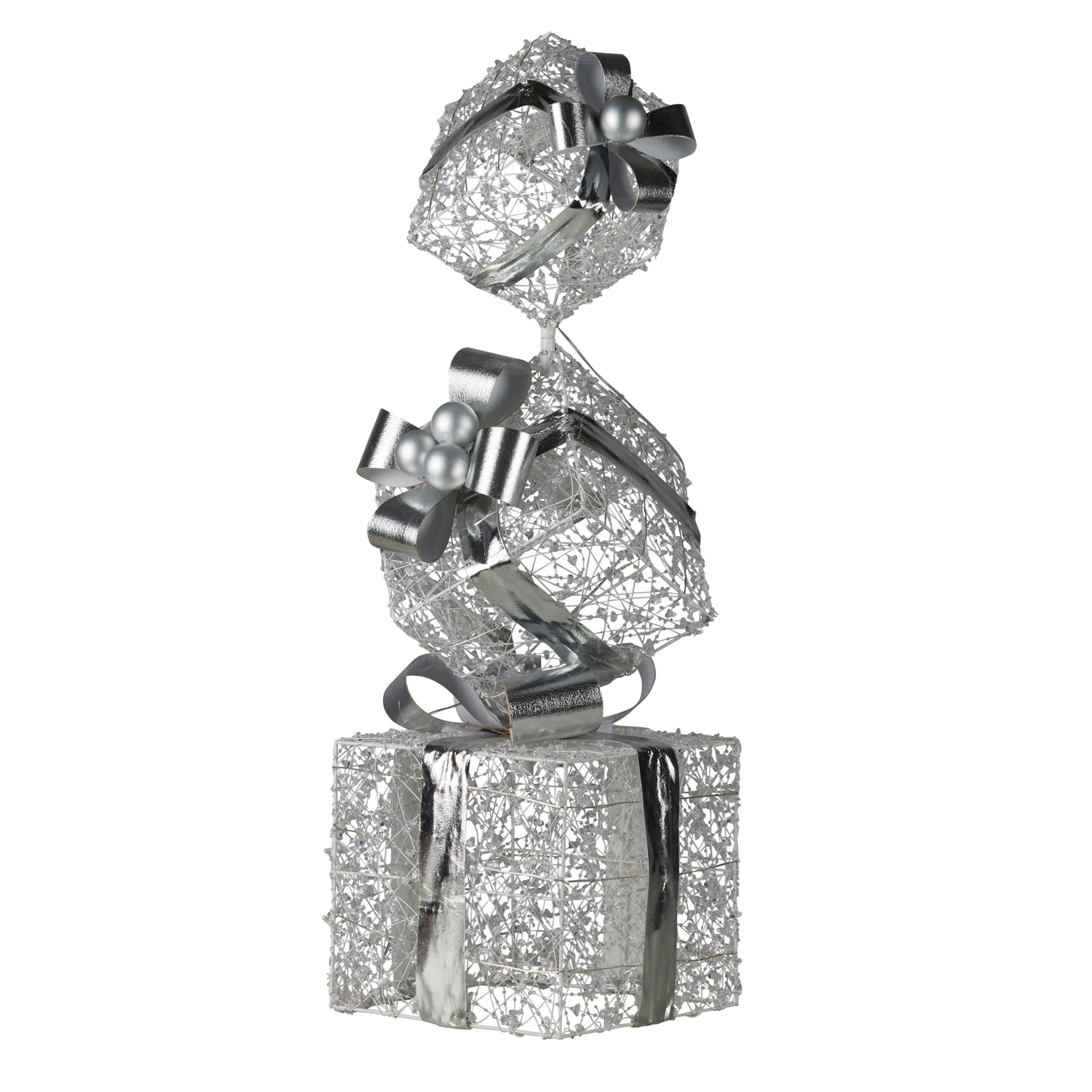 Christabelle 83cm Triple Christmas Silver Giftbox Stack Display with Lights V240-112_MHA516