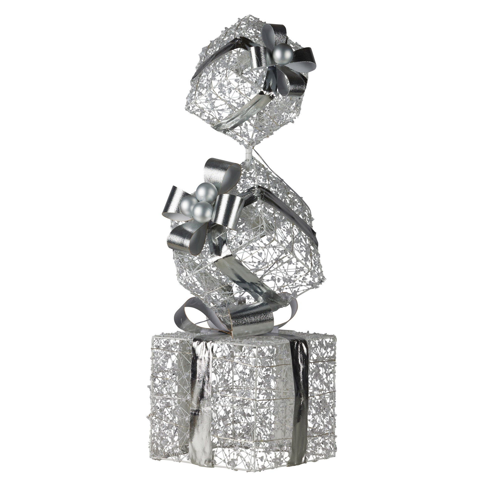 Christabelle 83cm Triple Christmas Silver Giftbox Stack Display with Lights V240-112_MHA516