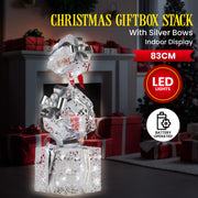 Christabelle 83cm Triple Christmas Silver Giftbox Stack Display with Lights V240-112_MHA516