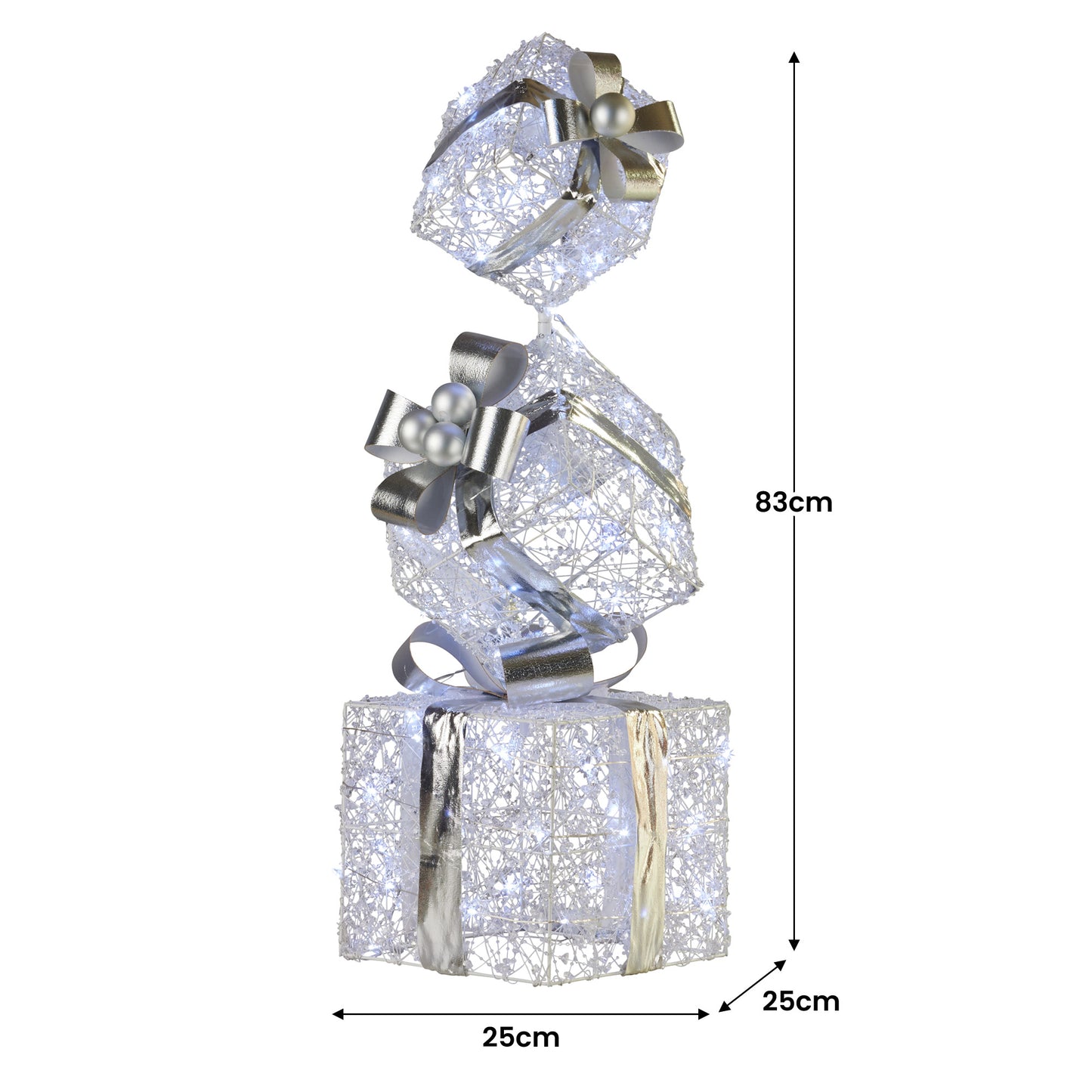 Christabelle 83cm Triple Christmas Silver Giftbox Stack Display with Lights V240-112_MHA516