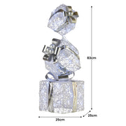 Christabelle 83cm Triple Christmas Silver Giftbox Stack Display with Lights V240-112_MHA516