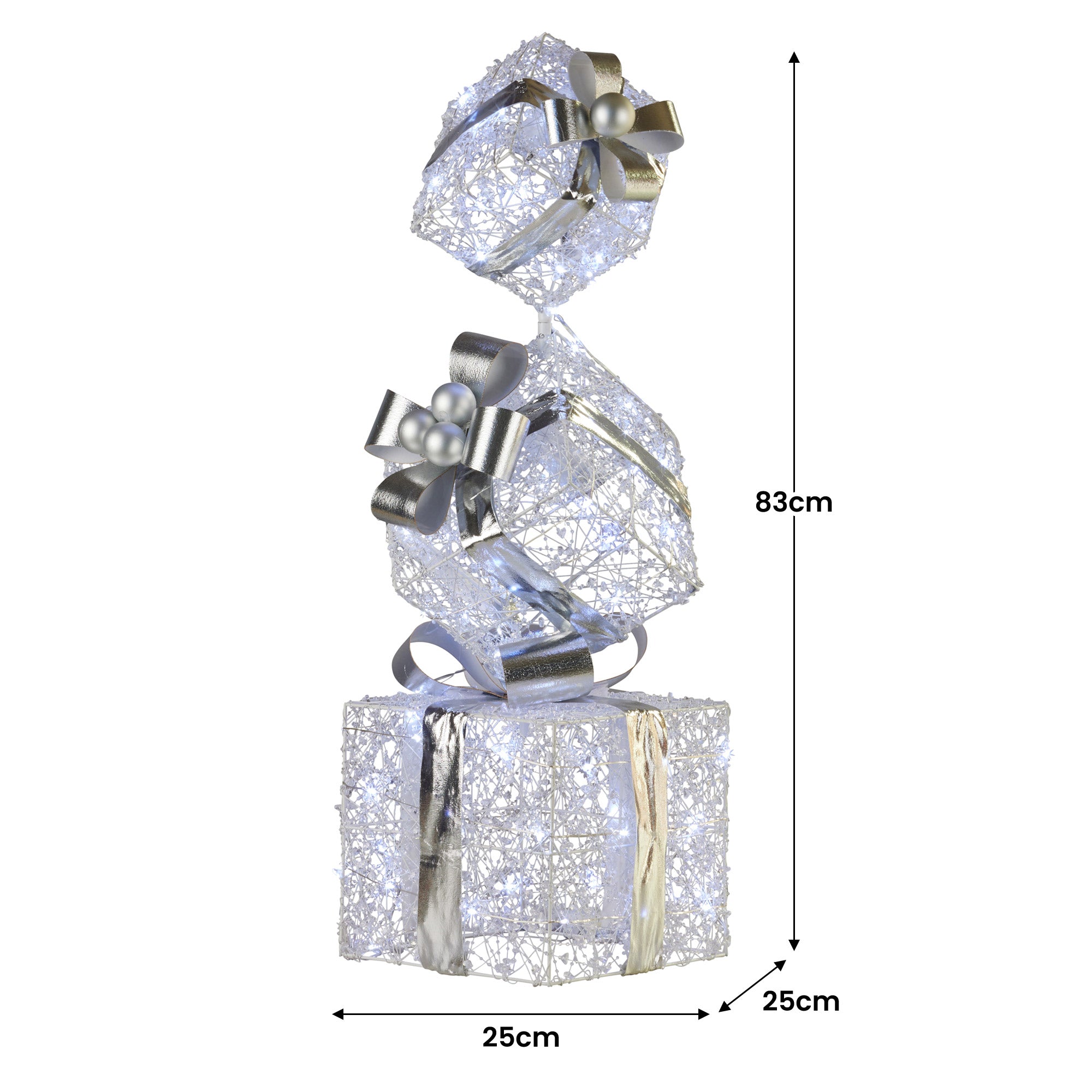 Christabelle 83cm Triple Christmas Silver Giftbox Stack Display with Lights V240-112_MHA516