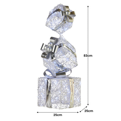 Christabelle 83cm Triple Christmas Silver Giftbox Stack Display with Lights V240-112_MHA516