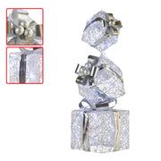 Christabelle 83cm Triple Christmas Silver Giftbox Stack Display with Lights V240-112_MHA516