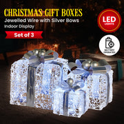 Christabelle Swishmas Set Of 3 Christmas Gift Boxes With Lights With Jewelled Wire And Silver Bows V240-112_MHA520