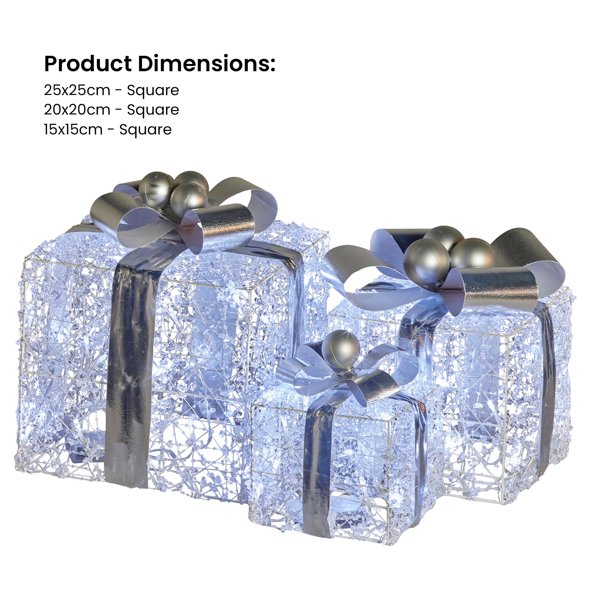 Christabelle Swishmas Set Of 3 Christmas Gift Boxes With Lights With Jewelled Wire And Silver Bows V240-112_MHA520