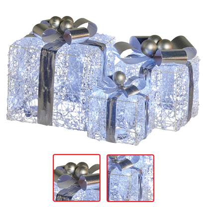 Christabelle Swishmas Set Of 3 Christmas Gift Boxes With Lights With Jewelled Wire And Silver Bows V240-112_MHA520