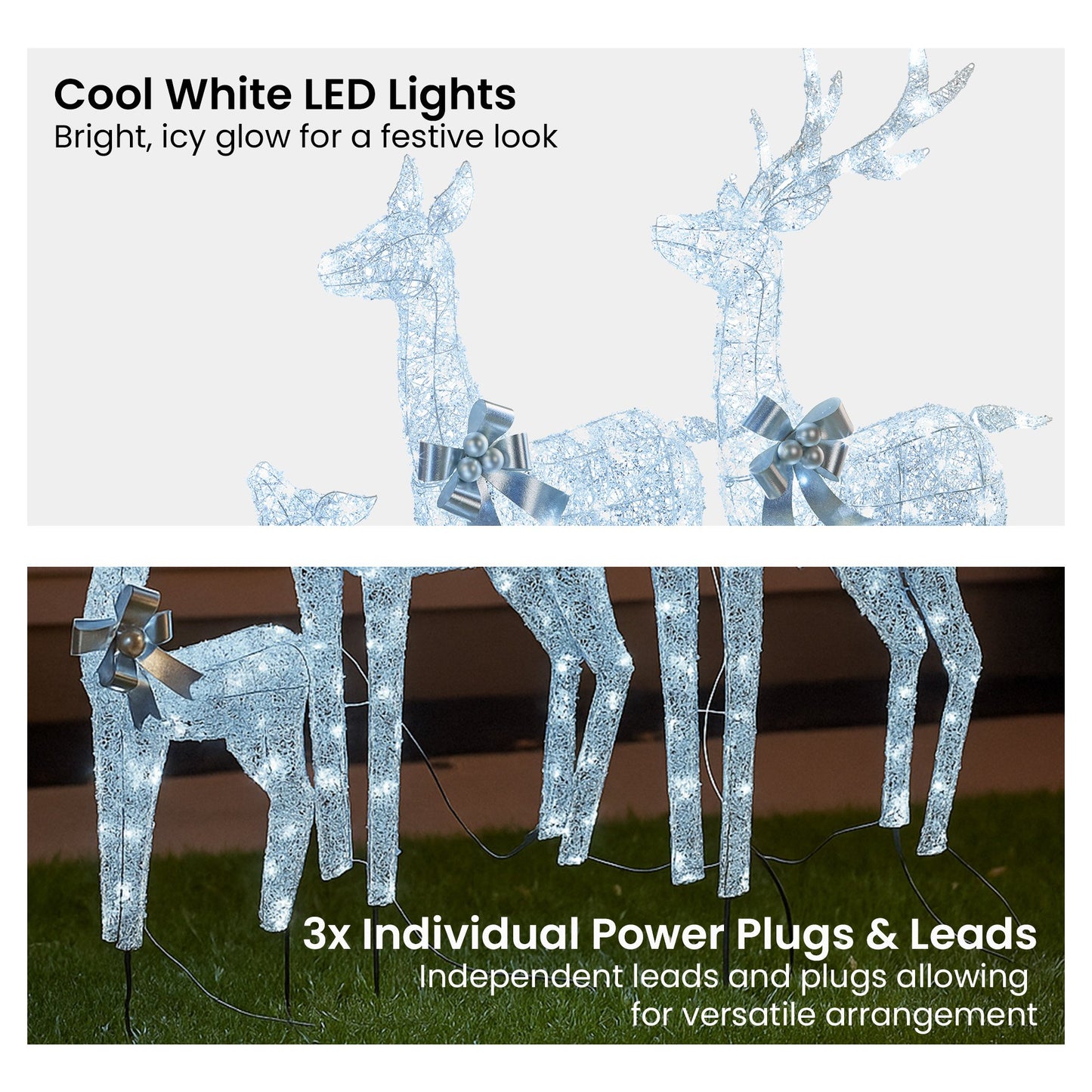 Christabelle Christmas Reindeer Display Set 3 Indoor & Outdoor Decorations Acrylic Beads Cool White LED V240-112_MHA600