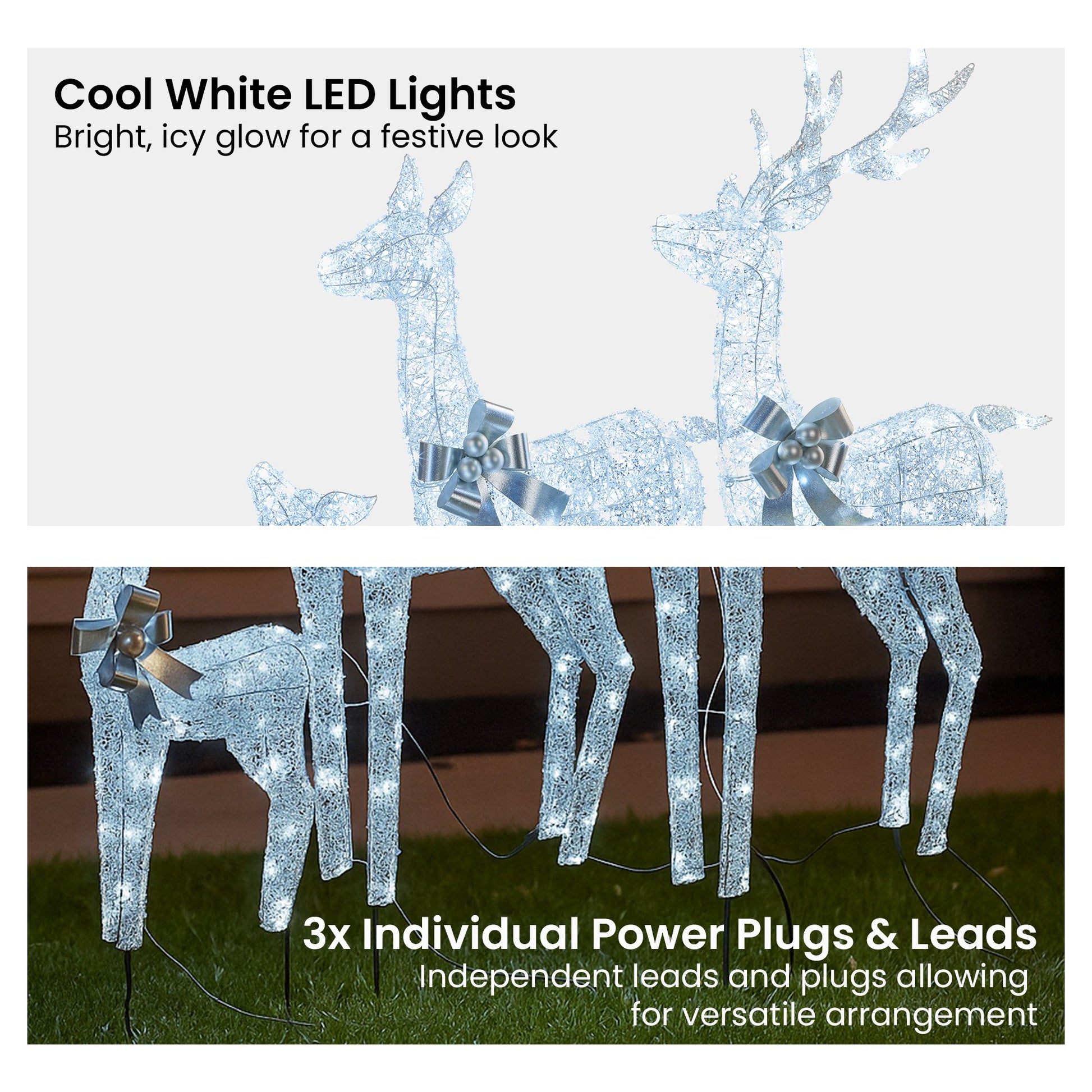 Christabelle Christmas Reindeer Display Set 3 Indoor & Outdoor Decorations Acrylic Beads Cool White LED V240-112_MHA600