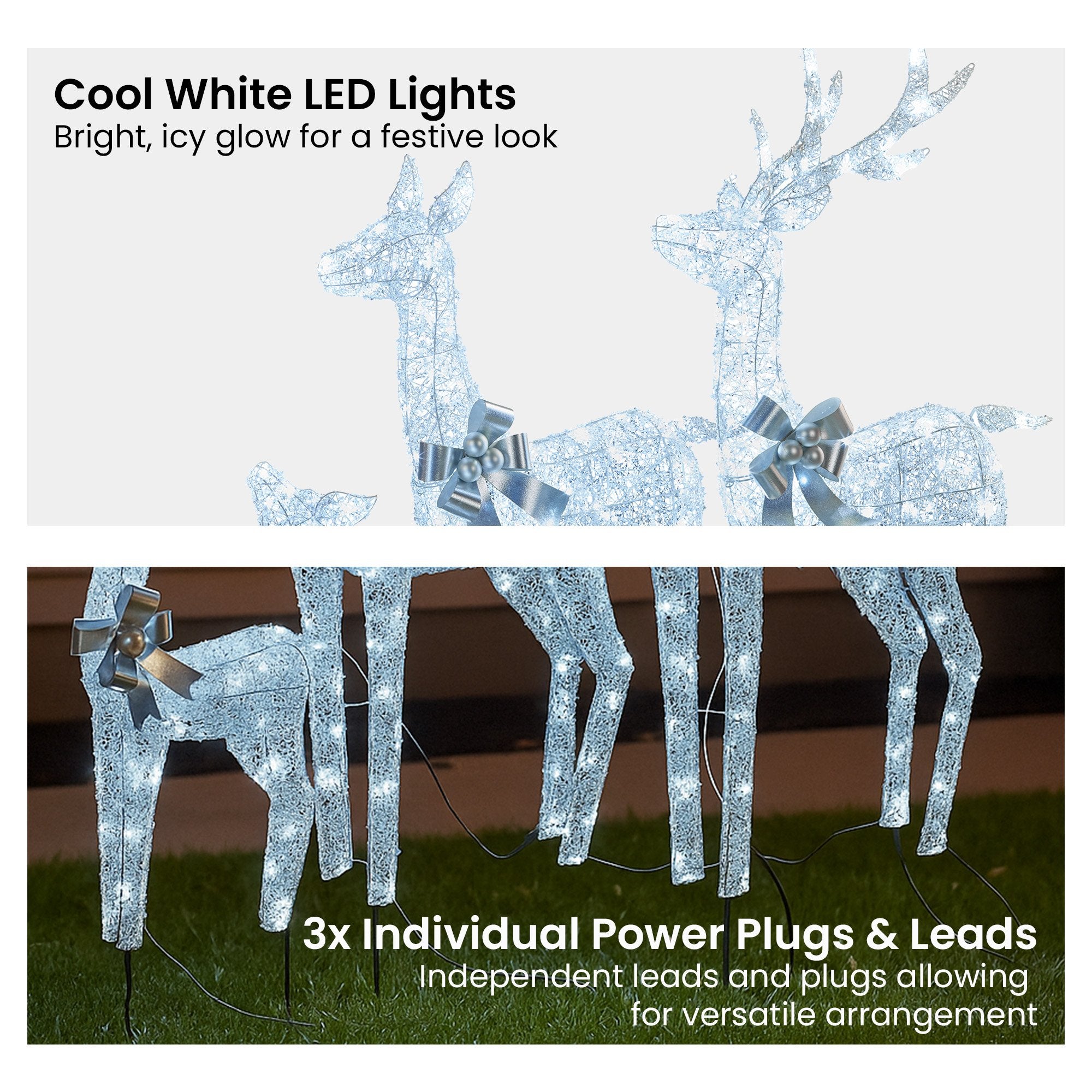 Christabelle Christmas Reindeer Display Set 3 Indoor & Outdoor Decorations Acrylic Beads Cool White LED V240-112_MHA600