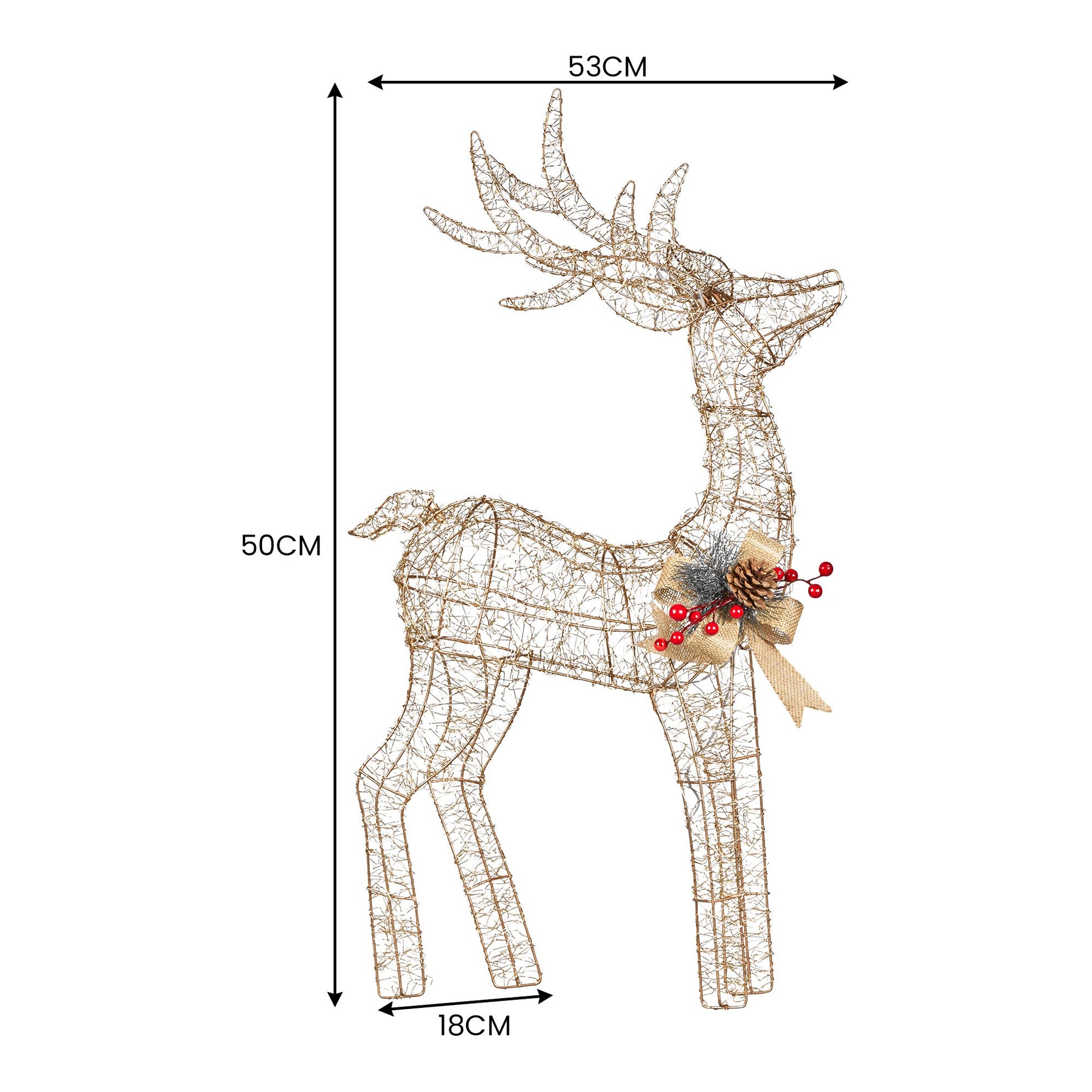Christabelle Light Up Christmas Reindeer Display Indoor & Outdoor Decoration Warm White LED Lights Gold Bow V240-112_MHA603