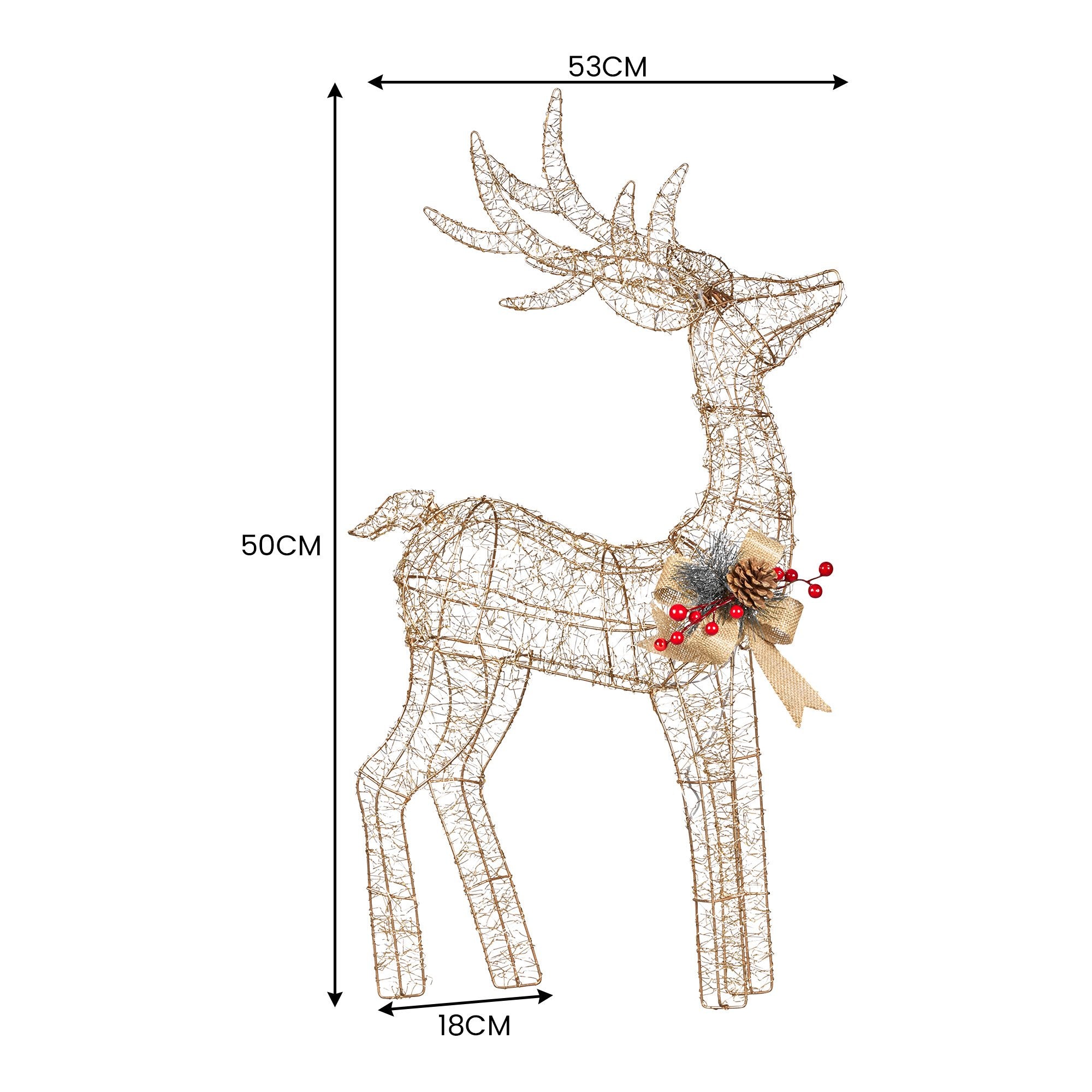 Christabelle Light Up Christmas Reindeer Display Indoor & Outdoor Decoration Warm White LED Lights Gold Bow V240-112_MHA603