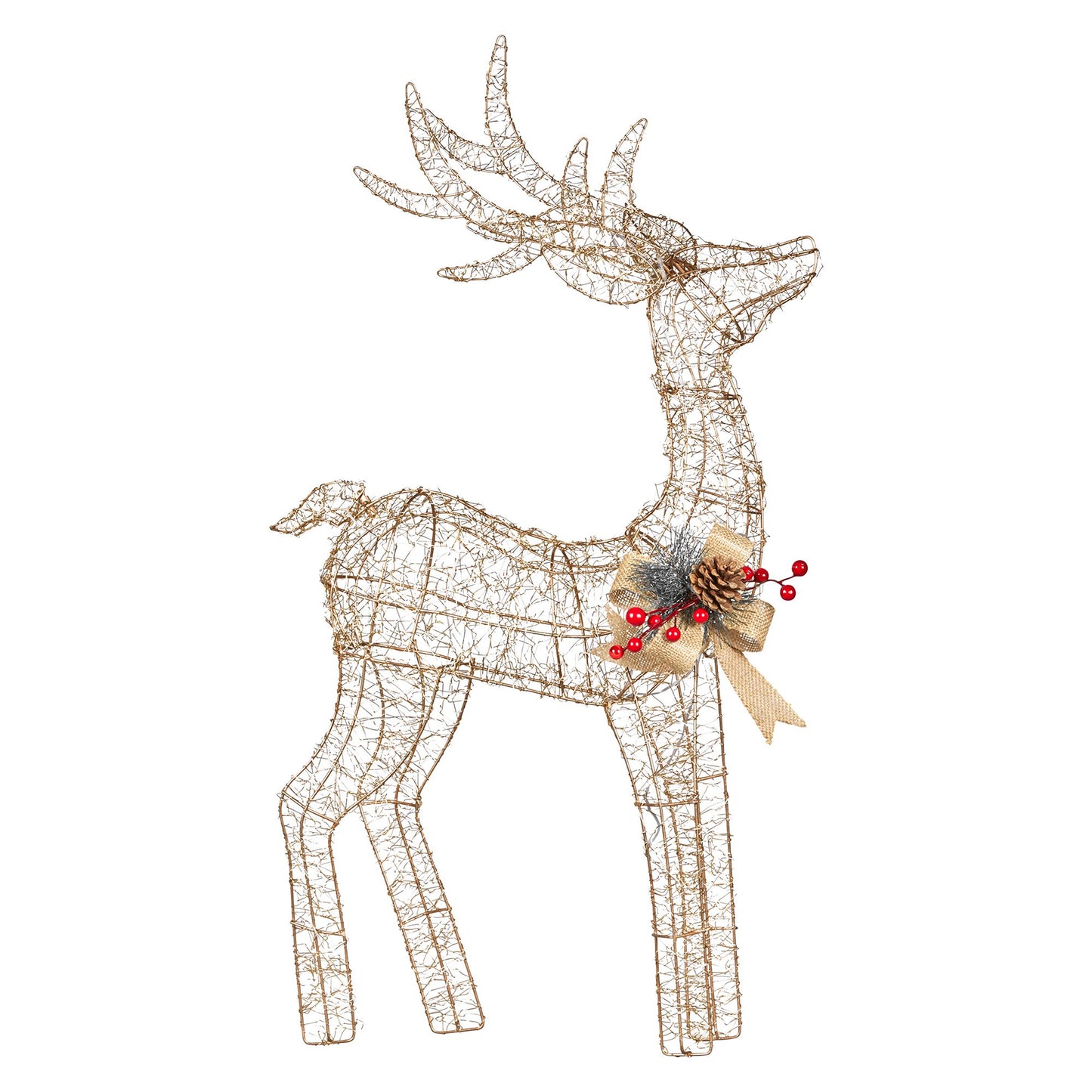Christabelle Light Up Christmas Reindeer Display Indoor & Outdoor Decoration Warm White LED Lights Gold Bow V240-112_MHA603