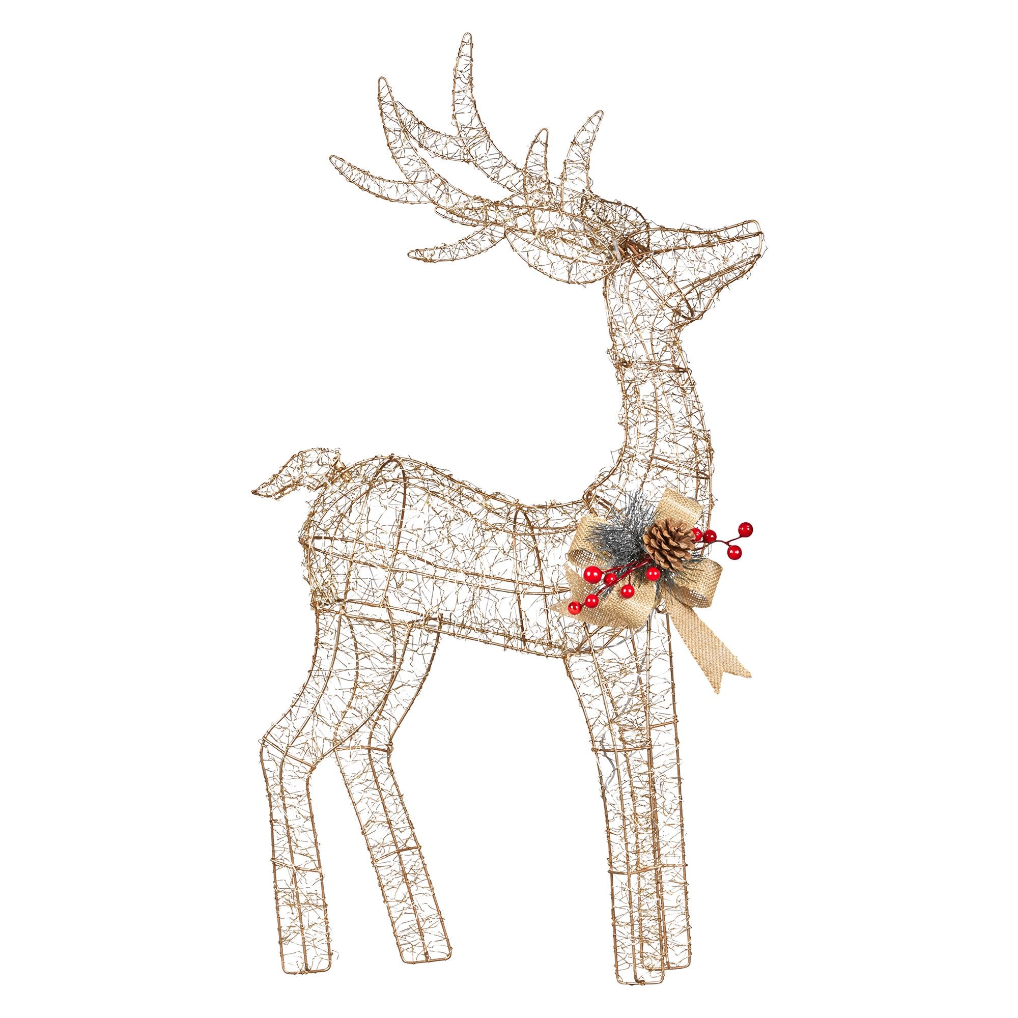 Christabelle Light Up Christmas Reindeer Display Indoor & Outdoor Decoration Warm White LED Lights Gold Bow V240-112_MHA603