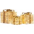 Christabelle Set of 3 Battery Operated Golden Christmas Gift Boxes w/Warm White LED Lights Indoor Decorative V240-112_MHA604
