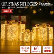 Christabelle Set of 3 Battery Operated Golden Christmas Gift Boxes w/Warm White LED Lights Indoor Decorative V240-112_MHA604