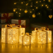Christabelle Set of 3 Battery Operated Golden Christmas Gift Boxes w/Warm White LED Lights Indoor Decorative V240-112_MHA604